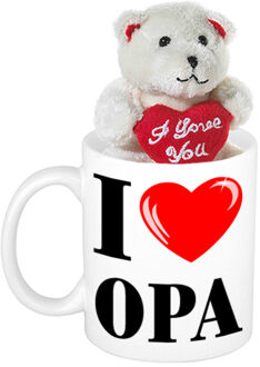 Cadeau beker I love Opa + beertje met hartje - Opa cadeautje - feest mokken Multikleur
