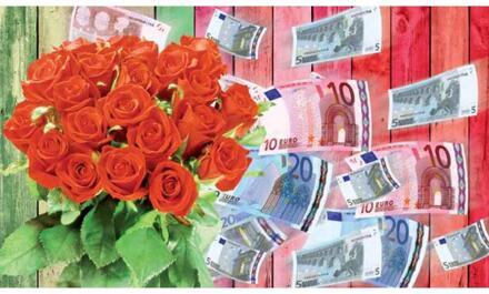 Cadeau-envelop vrouw/rode rozen 10st. multi