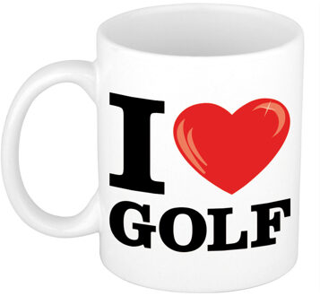 Cadeau I love golf kado koffiemok / beker voor golf liefhebber 300 ml - feest mokken Multikleur