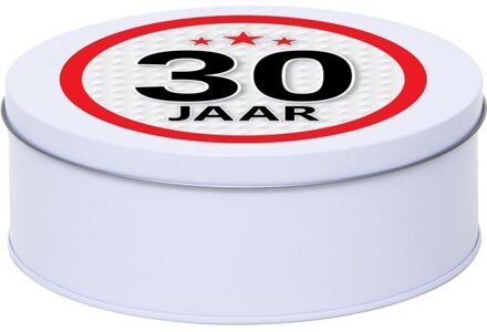 Cadeau/kado wit rond blik 30 jaar 18 cm