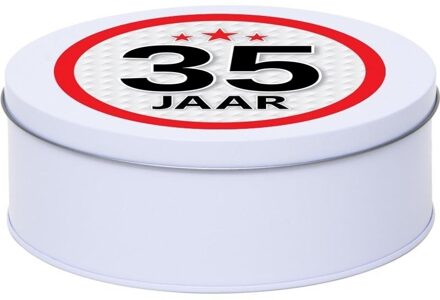 Cadeau/kado wit rond blik 35 jaar 18 cm