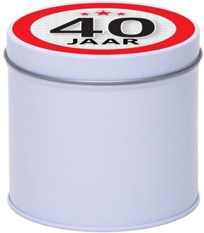 Cadeau/kado wit rond blik 40 jaar 10 cm