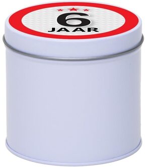 Cadeau/kado wit rond blik 6 jaar 10 cm