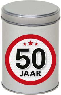 Cadeau/kado zilver rond blik 50 jaar 13 cm