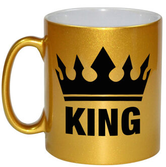 Cadeau King mok/ beker goud met zwarte bedrukking 300 ml - feest mokken Goudkleurig