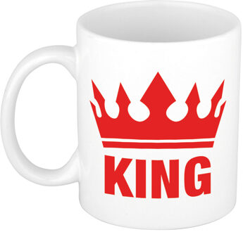Cadeau King mok/ beker wit met rode bedrukking 300 ml - feest mokken Rood
