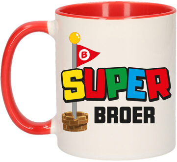 Cadeau koffie/thee mok voor broer - rood - super Broer - 300 ml