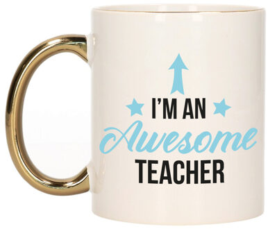 Cadeau koffie/thee mok voor leraar - blauw met gouden oor - de beste - 300 ml