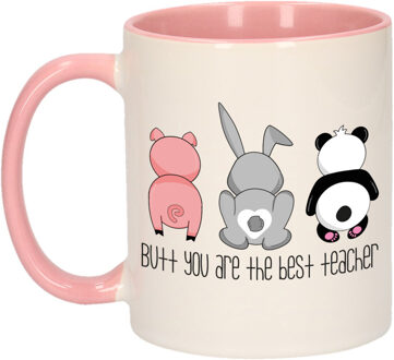 Cadeau koffie/thee mok voor leraar - roze - beste leraar - keramiek - 300 ml