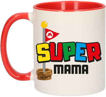 Cadeau koffie/thee mok voor mama - rood - super mama - 300 ml - Moederdag