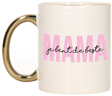 Cadeau koffie/thee mok voor mama - roze met gouden oor - de beste - Moederdag - feest mokken