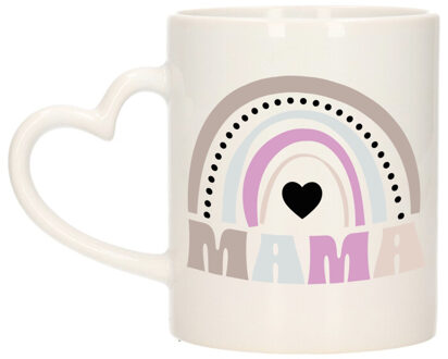 Cadeau koffie/thee mok voor mama - wit hartjes oor - lila regenboog - Moederdag