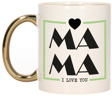 Cadeau koffie/thee mok voor mama - wit - ik hou van jou - gouden oor - Moederdag