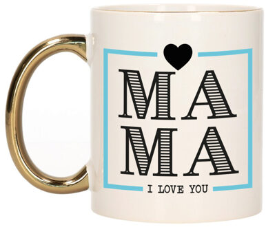 Cadeau koffie/thee mok voor mama - wit - ik hou van jou - gouden oor - Moederdag