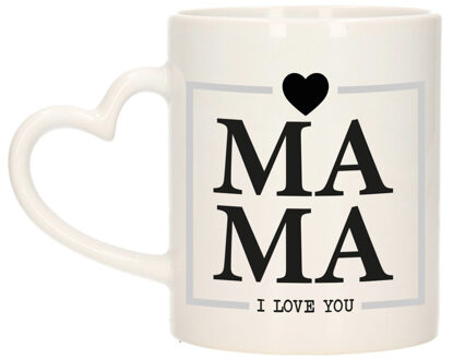 Cadeau koffie/thee mok voor mama - wit - ik hou van jou - hartjes oor - Moederdag