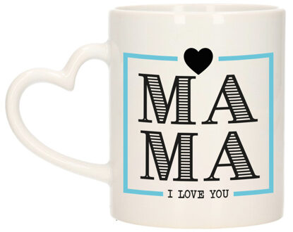 Cadeau koffie/thee mok voor mama - wit - ik hou van jou - hartjes oor - Moederdag