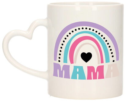 Cadeau koffie/thee mok voor mama - wit/paars - hartjes oor - keramiek - Moederdag