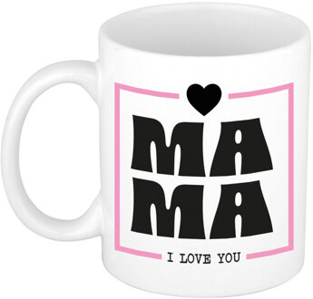 Cadeau koffie/thee mok voor mama - wit/roze - ik hou van jou - Moederdag