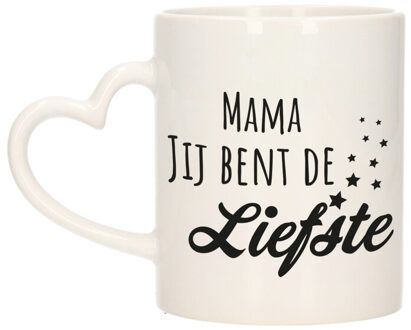 Cadeau koffie/thee mok voor mama - zwart - hartjes oor - keramiek - Moederdag