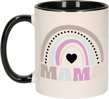 Cadeau koffie/thee mok voor mama - zwart - lila regenboog - Moederdag