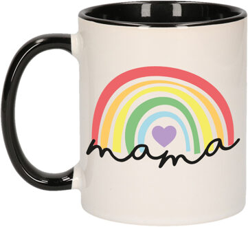 Cadeau koffie/thee mok voor mama - zwart met een regenboog - liefde - Moederdag