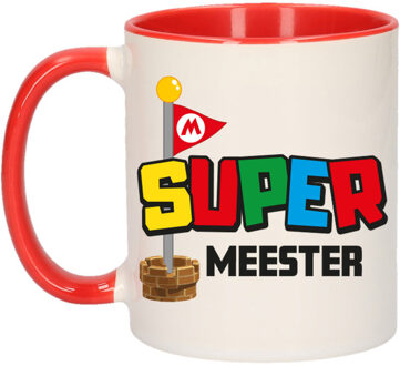 Cadeau koffie/thee mok voor Meester/mentor - rood - super meester - 300 ml