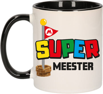 Cadeau koffie/thee mok voor Meester/mentor - zwart - super meester - 300 ml