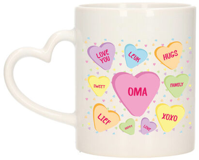 Cadeau koffie/thee mok voor oma - pastel - hartjes oor - keramiek - 300 ml