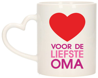 Cadeau koffie/thee mok voor oma - rood - hartjes oor - keramiek - 300 ml
