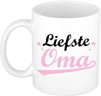 Cadeau koffie/thee mok voor oma - roze - de liefste - 300 ml