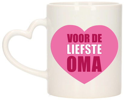 Cadeau koffie/thee mok voor oma - roze - hartjes oor - keramiek - 300 ml