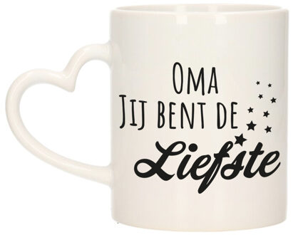 Cadeau koffie/thee mok voor oma - zwart - hartjes oor - keramiek - 300 ml