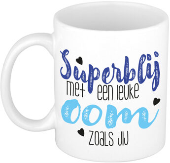 Cadeau koffie/thee mok voor oom - blauw - super blij - keramiek