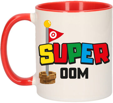 Cadeau koffie/thee mok voor oom - rood - super oom - 300 ml