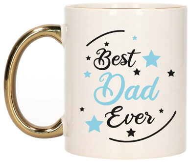 Cadeau koffie/thee mok voor papa - blauw met gouden oor - de beste - Vaderdag - feest mokken