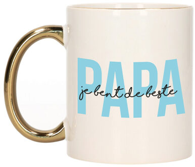 Cadeau koffie/thee mok voor papa - blauw met gouden oor - de beste - Vaderdag - feest mokken