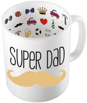 Cadeau koffie/thee mok voor papa - blonde snor - super papa - 300 ml - Vaderdag