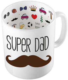 Cadeau koffie/thee mok voor papa - bruine snor - super papa - 300 ml - Vaderdag