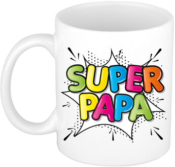 Cadeau koffie/thee mok voor papa - wit - super papa - 300 ml - Vaderdag