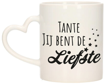 Cadeau koffie/thee mok voor tante - zwart - hartjes oor - keramiek - 300 ml