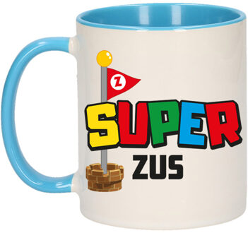 Cadeau koffie/thee mok voor zus - blauw - super zus - 300 ml