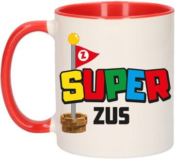 Cadeau koffie/thee mok voor zus - rood - super zus - 300 ml