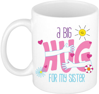 Cadeau koffie/thee mok voor zus - wit - big hug - keramiek