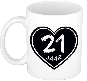 cadeau mok/beker - 21 jaar - verjaardag - keramiek - 300 ml - feest mokken Wit