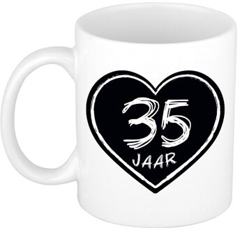 cadeau mok/beker - 35 jaar - verjaardag - keramiek - 300 ml - feest mokken Wit