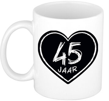 cadeau mok/beker - 45 jaar - verjaardag - keramiek - 300 ml - feest mokken Wit