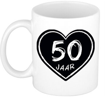 cadeau mok/beker - 50 jaar - verjaardag - keramiek - 300 ml - feest mokken Wit