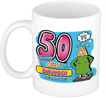 cadeau mok/beker - 50 jaar - verjaardag - keramiek - 300 ml - feest mokken Wit