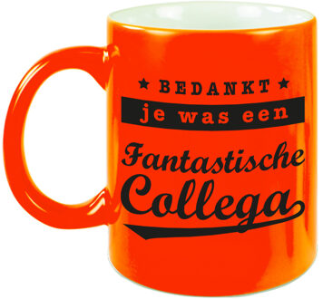 Cadeau mok / beker neon oranje - bedankt je was een fantastische collega - bedankt werknemer/ afscheid collega/ pensioen