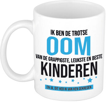 Cadeau mok / beker wit ik ben de trotse oom van de grappigste, leukste en beste kinderen 300 ml - feest mokken Blauw